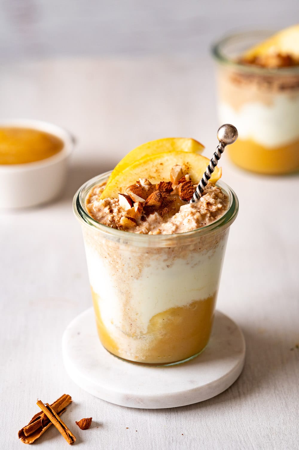 Apple sauce overnight oats with greek yogurt.