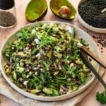 Black Lentil Salad with feta cheese, avocado, and arugula.