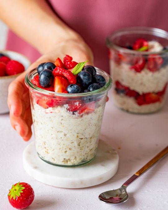 Blueberry Strawberry Overnight Oats.