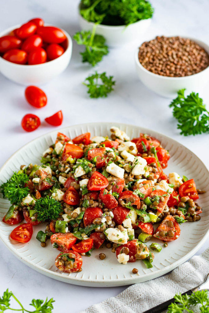 Quick Lentil Salad with Feta and Tomatoes (canned lentil recipe)