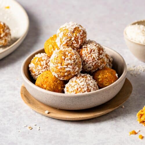 Healthy Carrot Cake Bites in a small bowl.