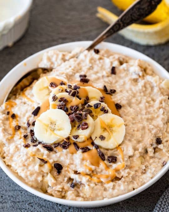 Overnight Oats with Peanut Butter, Banana, and Greek Yogurt.