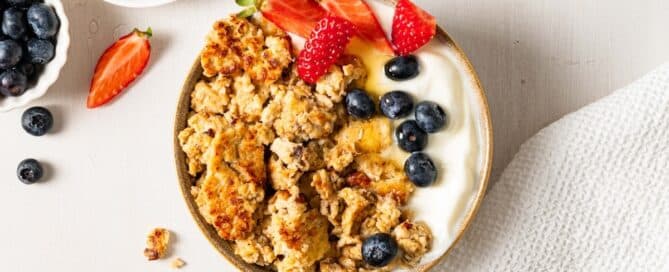 Scrambled Oats with yogurt and berries.
