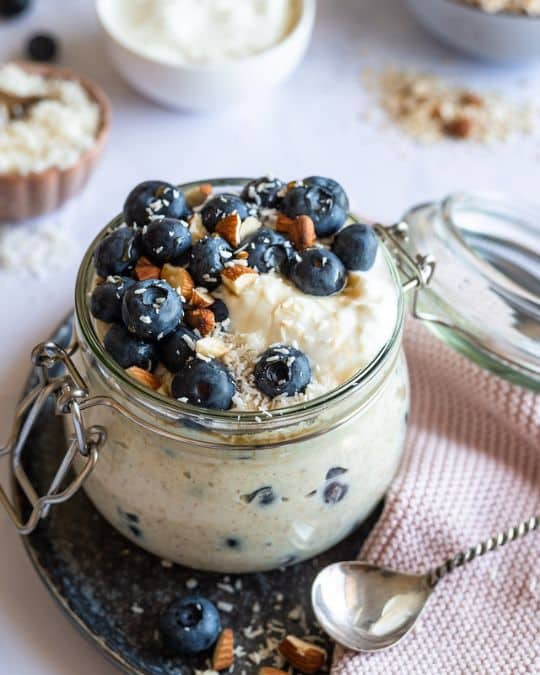 blueberry overnight oats with yogurt.