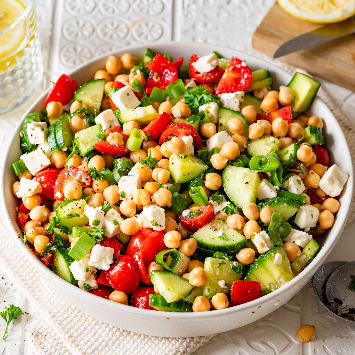 Chickpea Feta Cucumber Tomato Salad-image