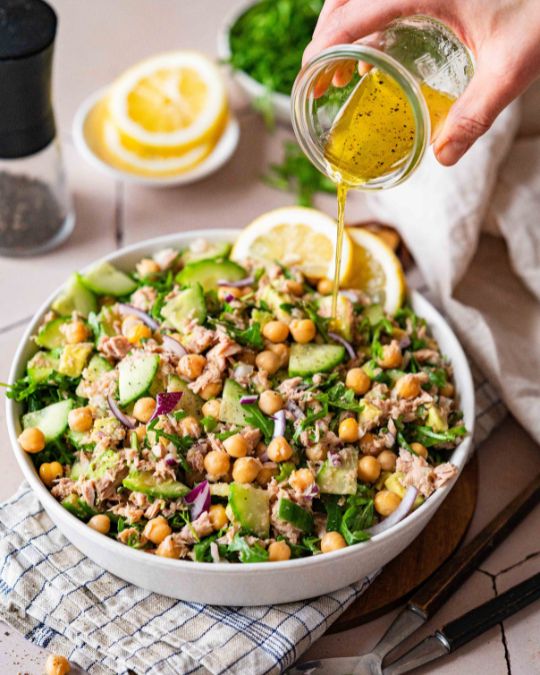 Chickpea tuna avocado salad.