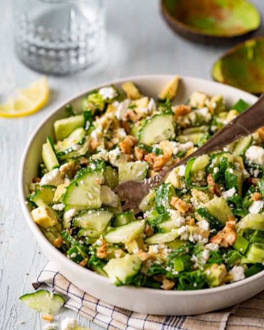 Cucumber avocacdo feta salad.
