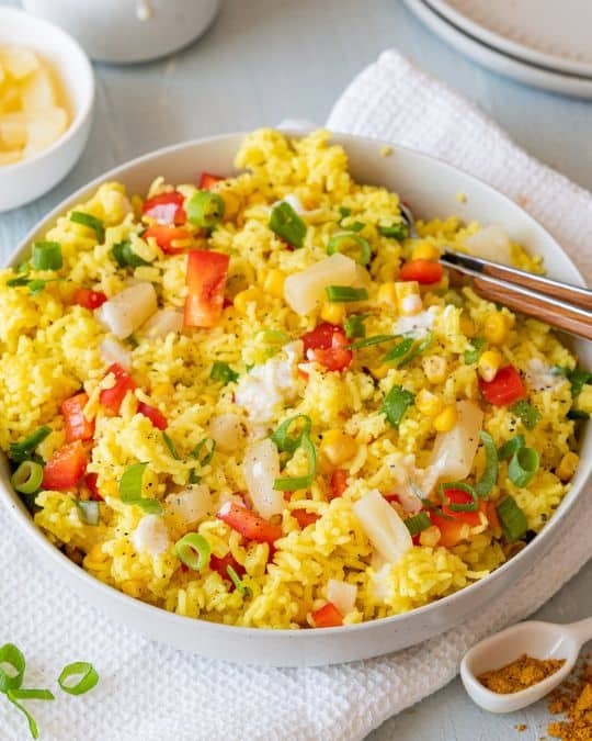 Curried rice salad with pineapple.