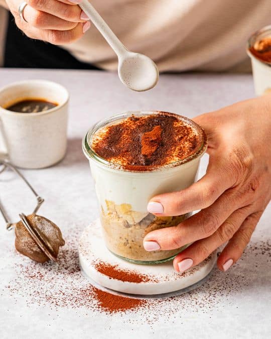 Healthy tiramisu overnight oats.