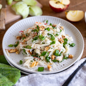 Kohlrabi and apple salad with walnuts.