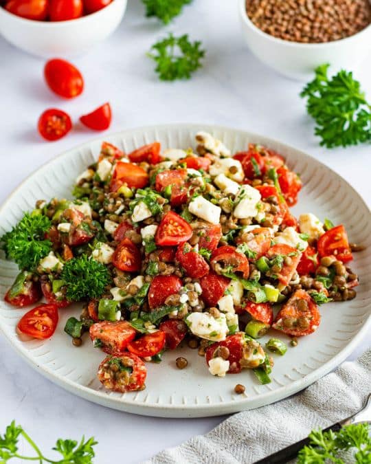canned lentil salad with feta cheese.