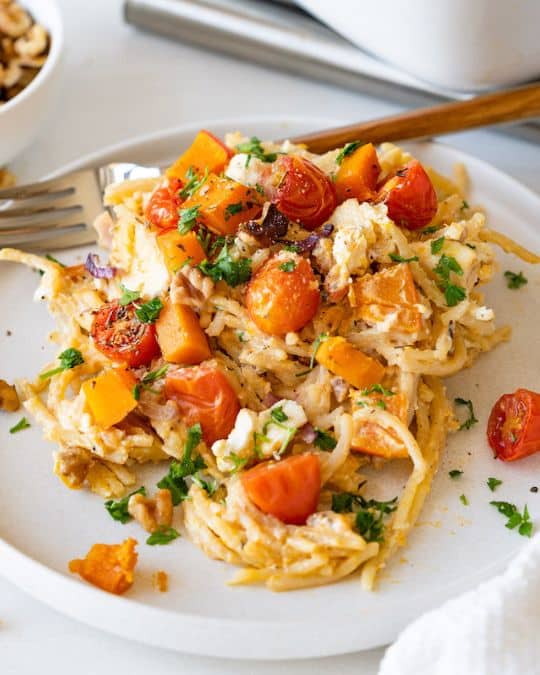 oven roasted kabocha squash pasta.