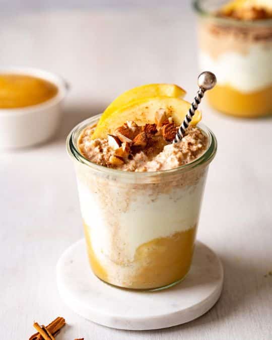 overnight oats with applesauce and yogurt.
