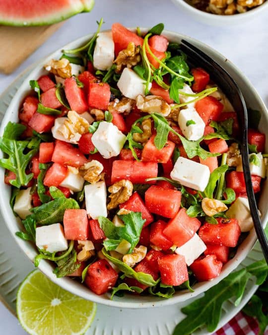 watermelon feta arugula salad.